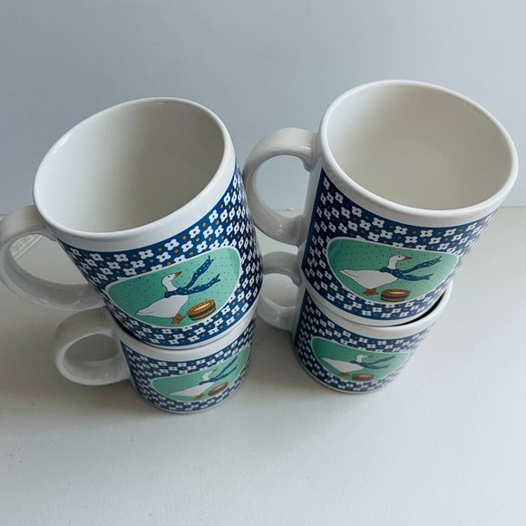 Vintage Blue Ribbon Goose Cottage/Farm House Coffee Mugs 11oz Set of 4 - Picture 8 of 8